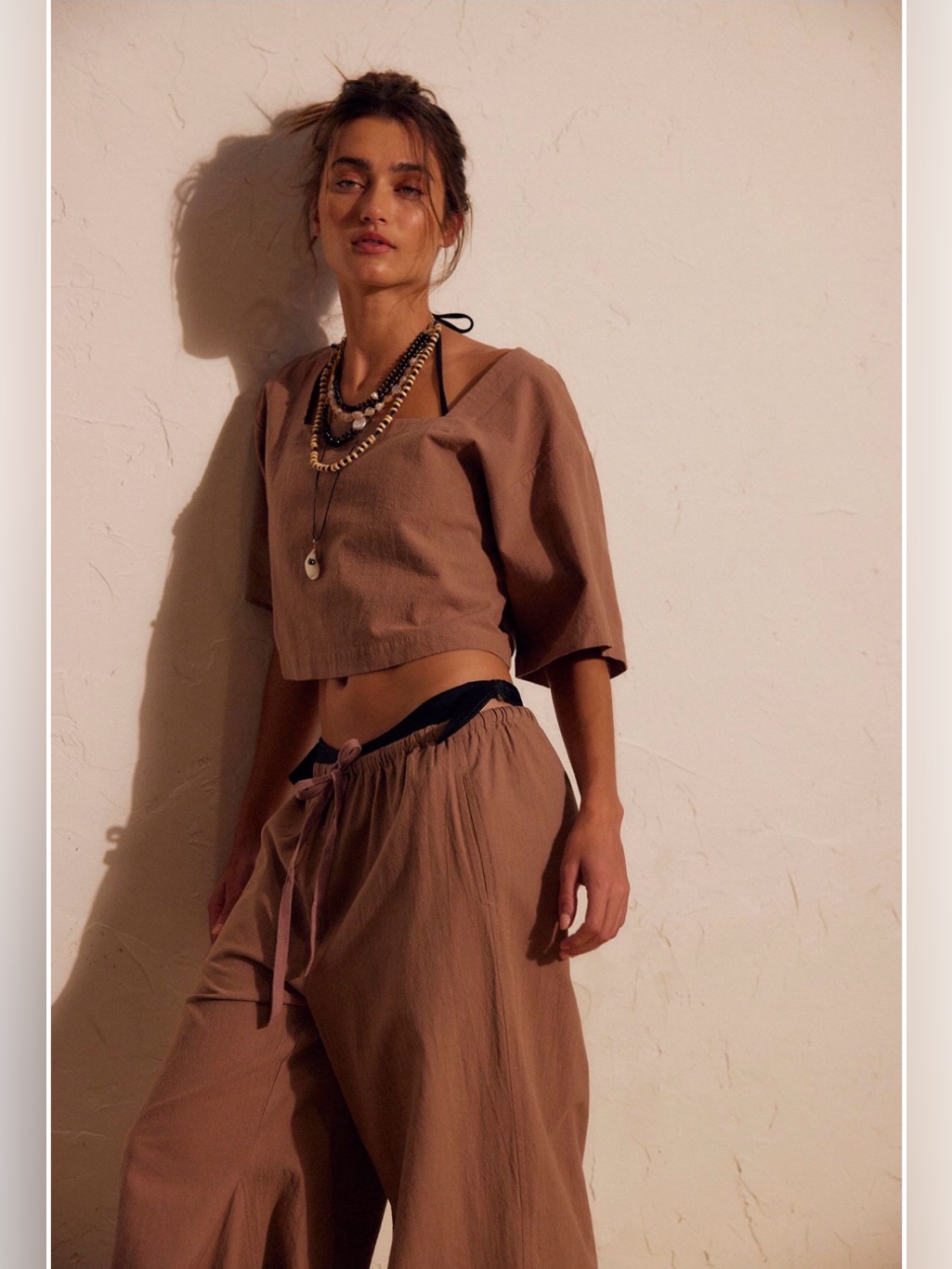 Free-Est Truffle Brown Beach Bold Pant Set 100% Cotton
